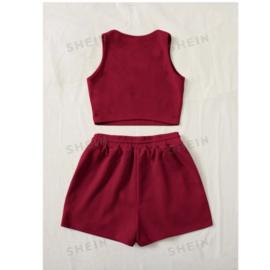 SHEIN Shein Women Sets S / Burgundy / 36 SHEIN - Scoop Neck Tank Top and Track Shorts sets