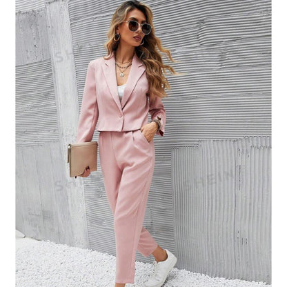 SHEIN Shein Women Sets M / Pink / 38 SHEIN - Short Blazer Jacket And Pleated Front Pocket Straight Leg Pants Suit