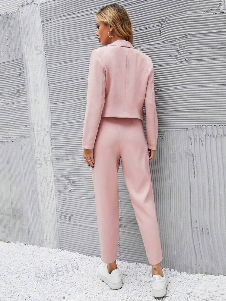 SHEIN Shein Women Sets M / Pink / 38 SHEIN - Short Blazer Jacket And Pleated Front Pocket Straight Leg Pants Suit