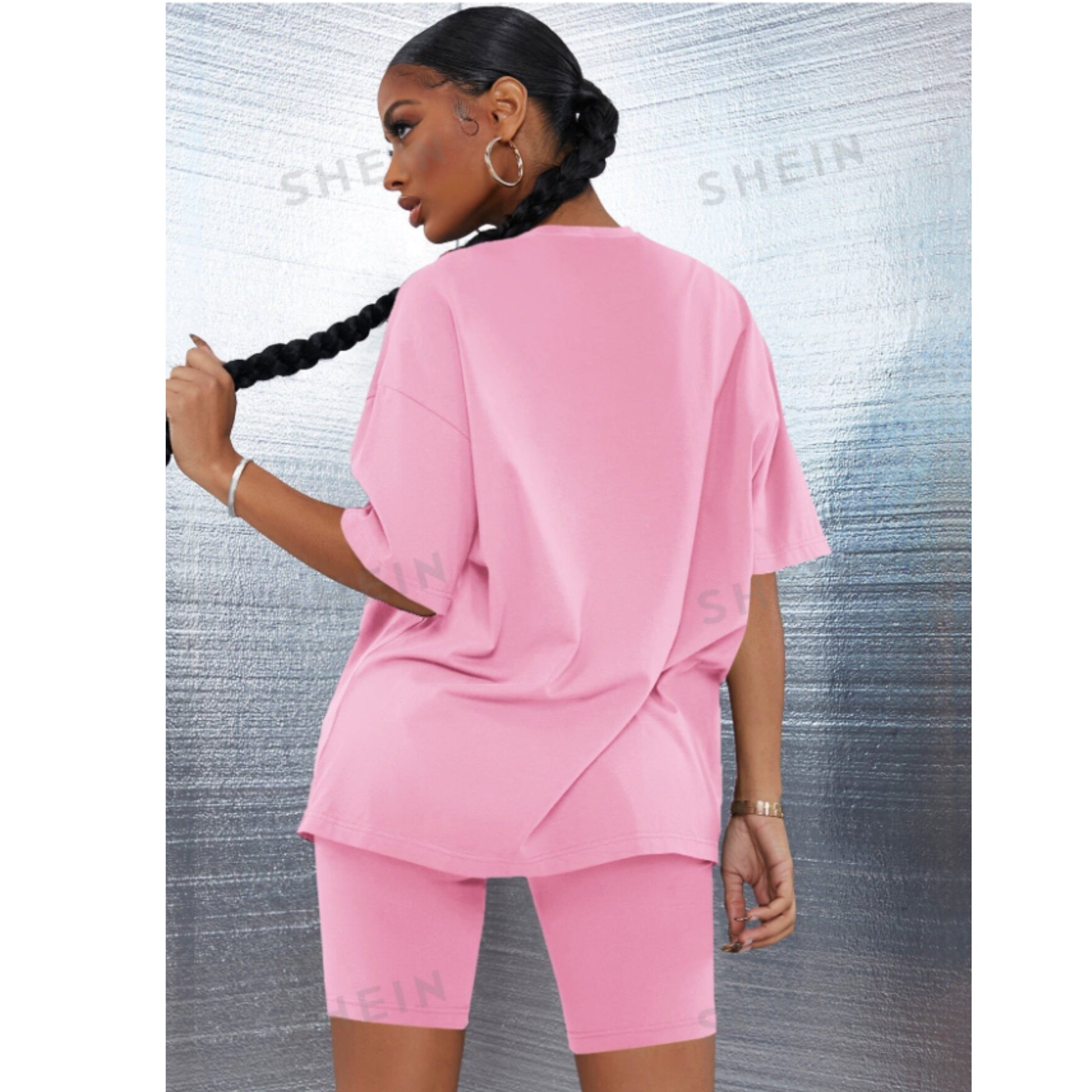 SHEIN Shein Women Sets S / Pink / 36 SHEIN - Solid Top & Biker Shorts Set