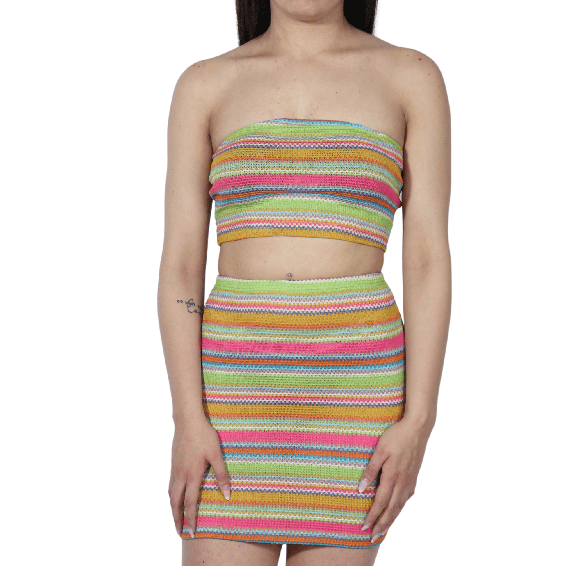 SHEIN Shein Women Sets XS / Multi-Color SHEIN -  SXY Striped Print Tube Top & Bodycon