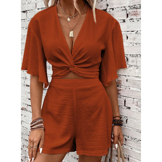 SHEIN Shein Women Sets S / Brown / 36 SHEIN - Textureed toop and shorts set