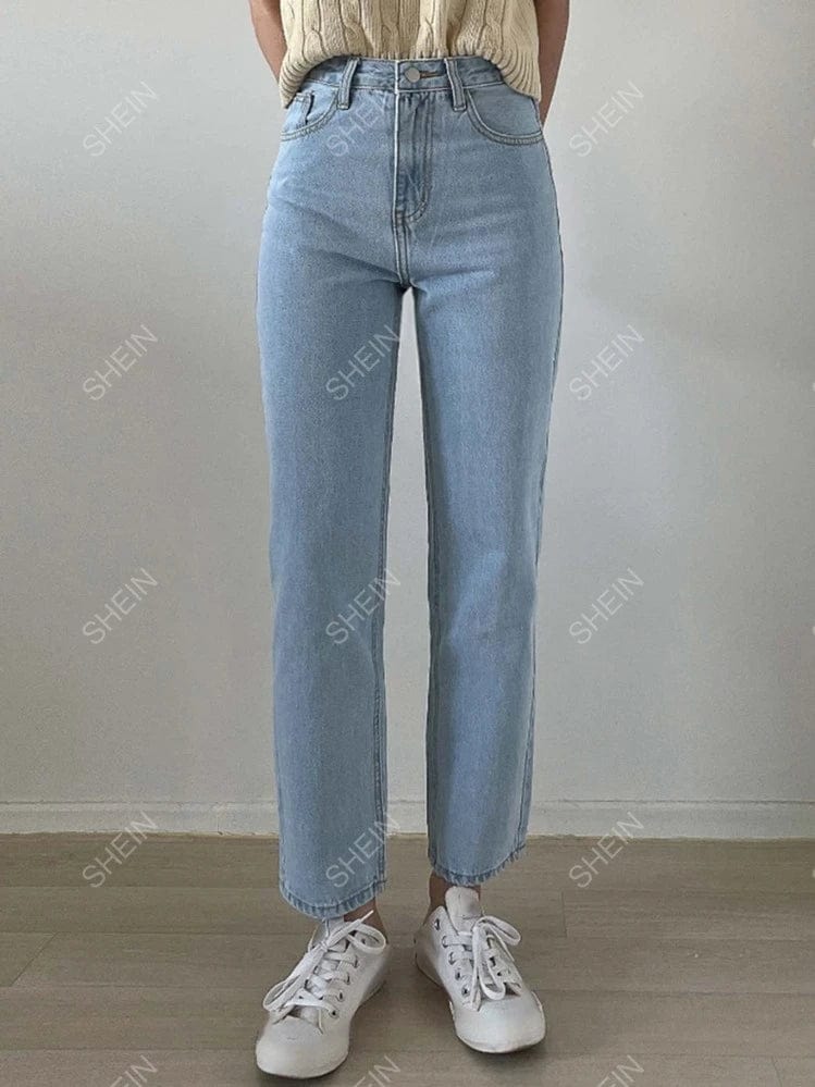 SHEIN Shein Womens Bottoms L / Blue / 30 High Waist Straight Leg Jeans