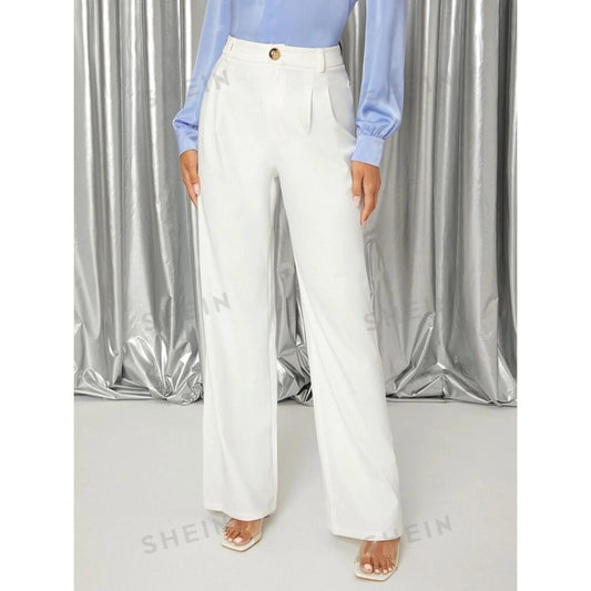 SHEIN Shein Womens Bottoms M / White / 38 SHEIN - Commuter Solid Wide Leg Pants