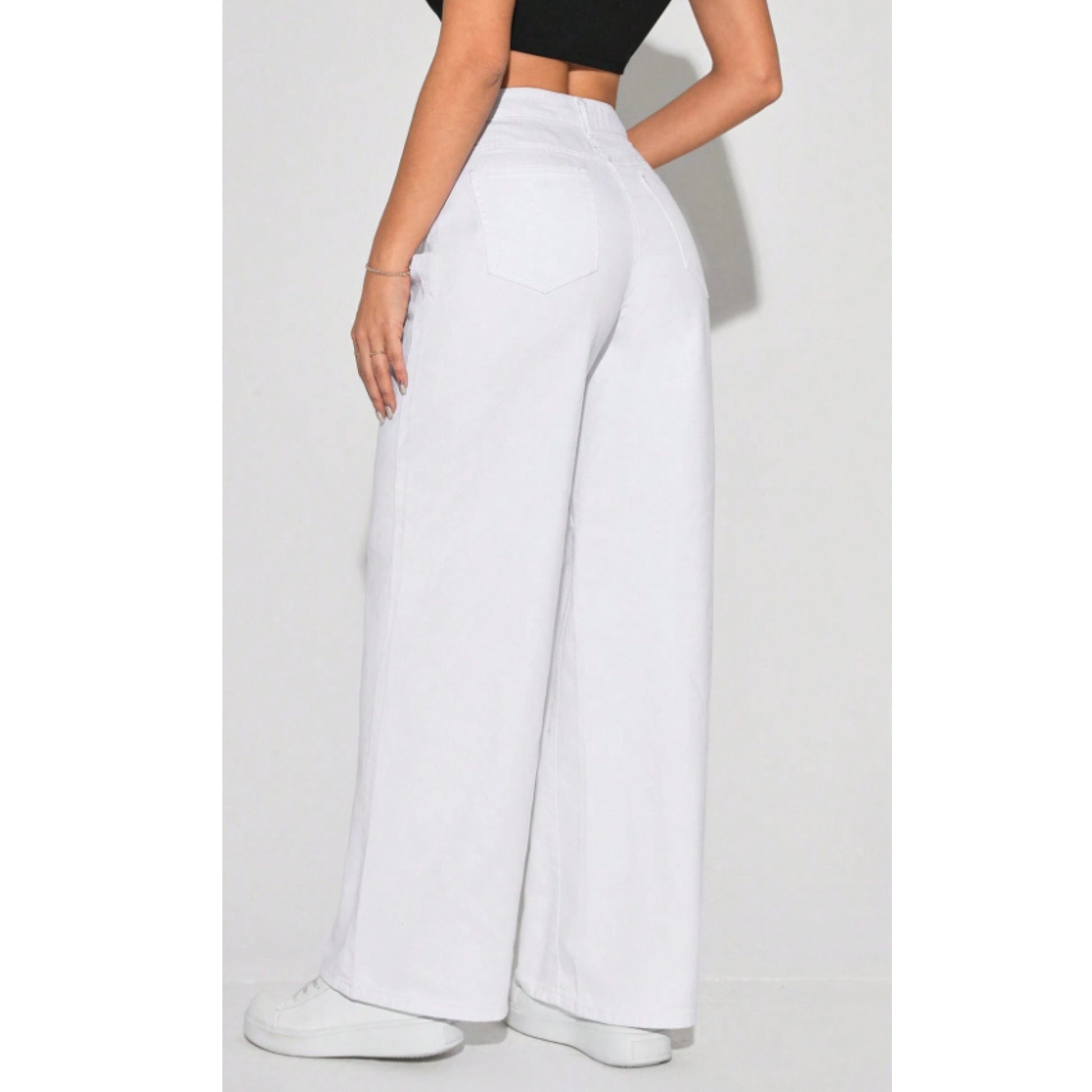 SHEIN Shein Womens Bottoms L / White / 40 SHEIN - Cotton wide leg denim