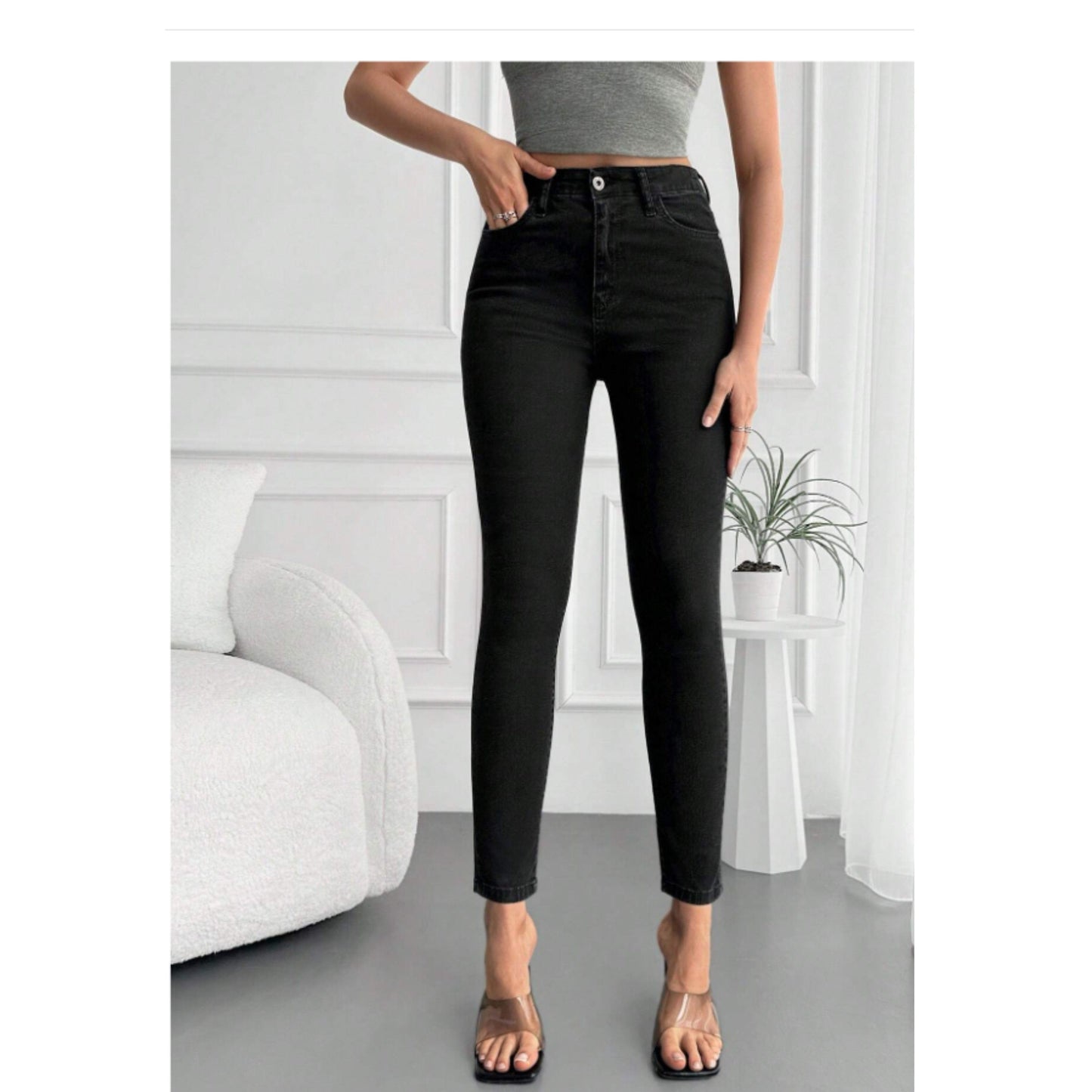 SHEIN Shein Womens Bottoms S / Black / 38 SHEIN - Cropped Skinny Jeans Denim