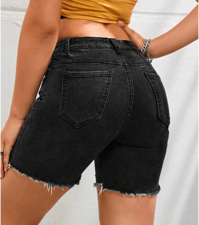 SHEIN Shein Womens Bottoms M / Black / 28-29 SHEIN - Distressed Hem Denim Shorts