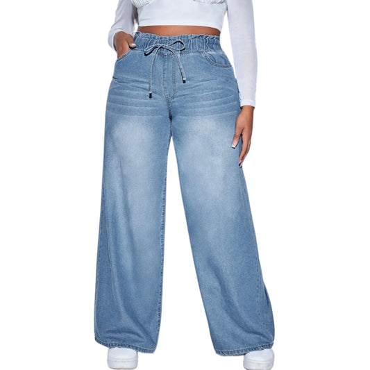 SHEIN Shein Womens Bottoms XXL / Blue SHEIN - Drawstring Waist Wide Leg Jeans