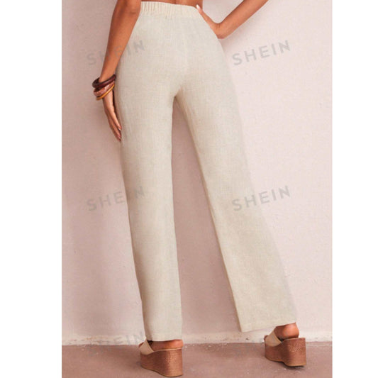 SHEIN Shein Womens Bottoms M / Off-White / 38 SHEIN - Elastic Waist Solid Wide Leg Pants