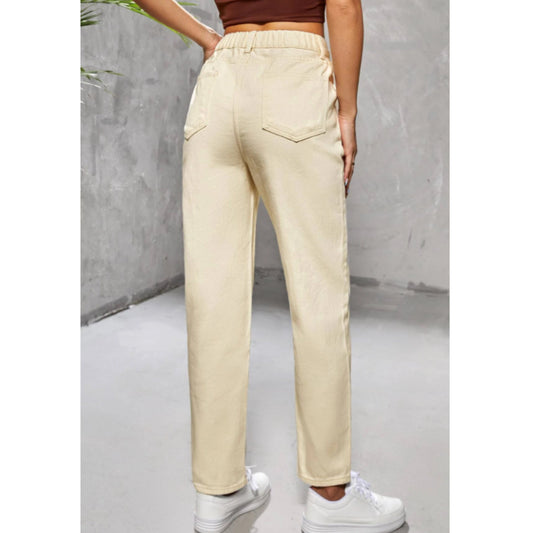 SHEIN Shein Womens Bottoms M / Beige / 38 SHEIN - Elastic waistband denim pants