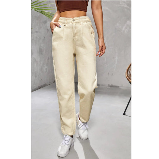 SHEIN Shein Womens Bottoms M / Beige / 38 SHEIN - Elastic waistband denim pants