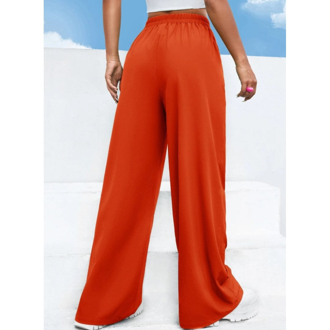 SHEIN Shein Womens Bottoms S / Orange SHEIN - EZwear Solid High Waist Wide Leg Pants