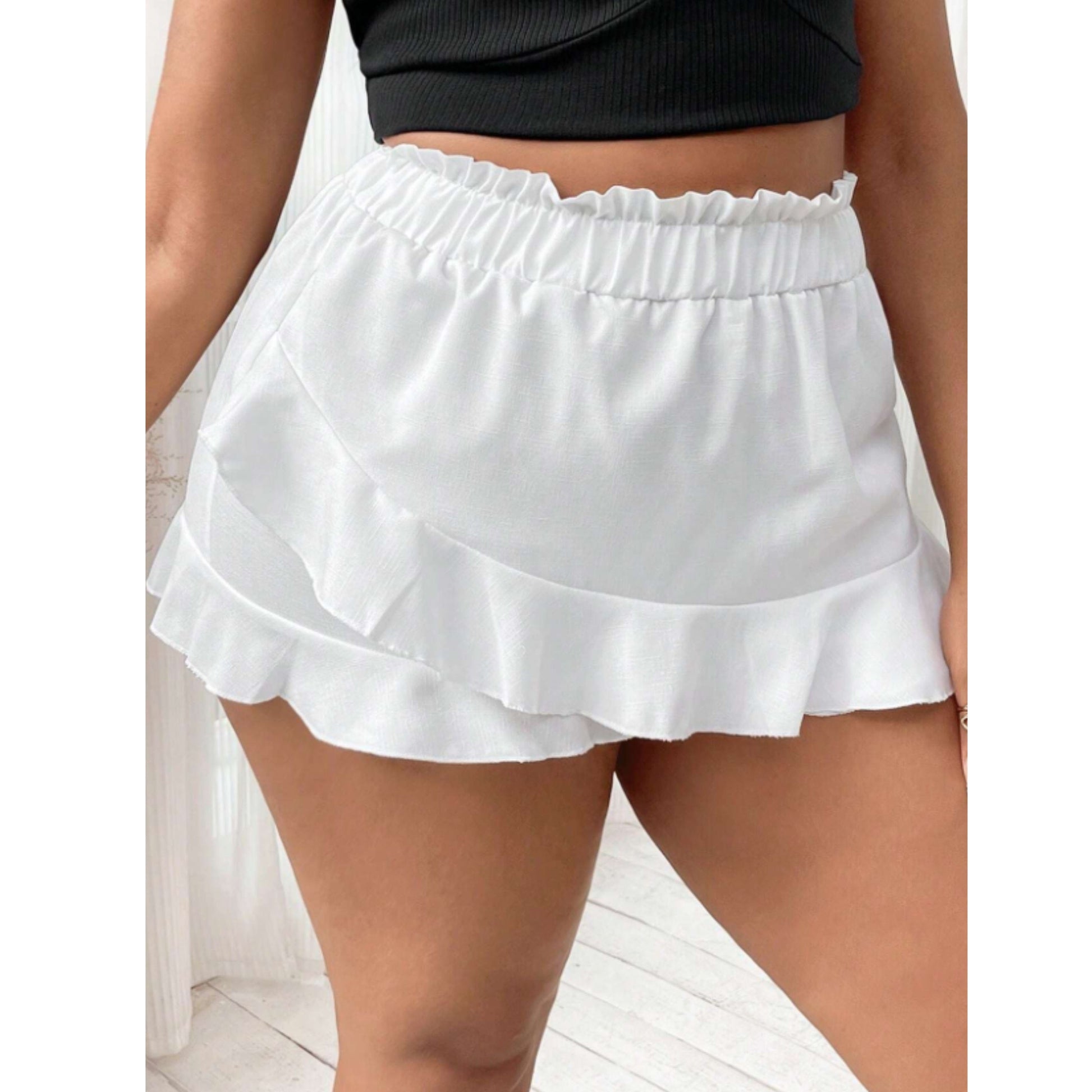 SHEIN Shein Womens Bottoms Petite M / White SHEIN - Faux skirt ruffle shorts