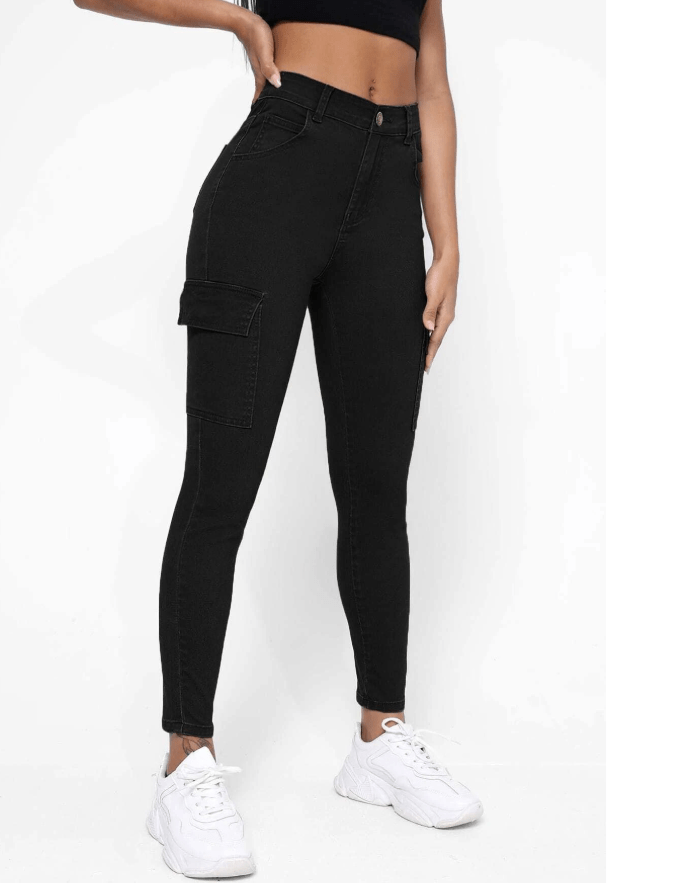 SHEIN Shein Womens Bottoms S / Black / 26-27 SHEIN - Flap Pocket Side Skinny Jeans