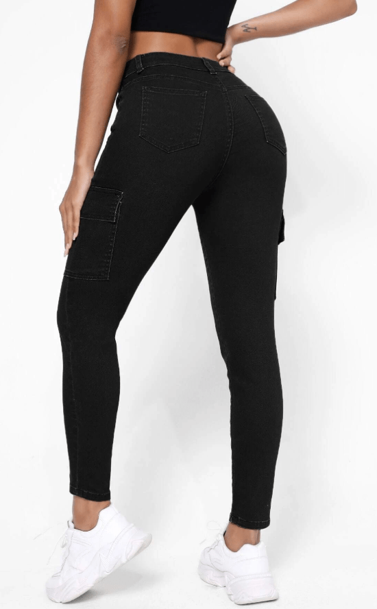 SHEIN Shein Womens Bottoms S / Black / 26-27 SHEIN - Flap Pocket Side Skinny Jeans