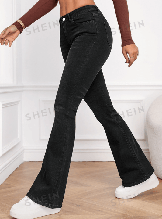 SHEIN Shein Womens Bottoms M / Black / 26 SHEIN - Frenchy Slant Pocket Bootcut Leg Jeans