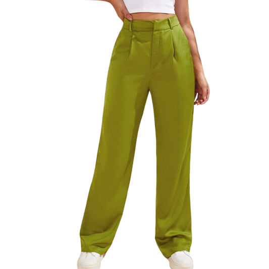 SHEIN Shein Womens Bottoms S / Green / 26-27 SHEIN - High Waist Slant Pockets Satin Pants