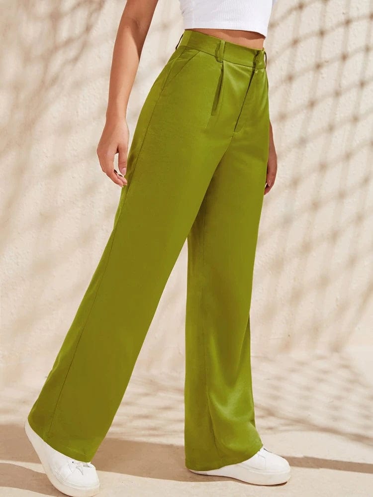 SHEIN Shein Womens Bottoms S / Green / 26-27 SHEIN - High Waist Slant Pockets Satin Pants