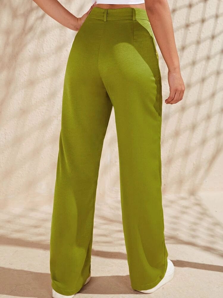 SHEIN Shein Womens Bottoms S / Green / 26-27 SHEIN - High Waist Slant Pockets Satin Pants