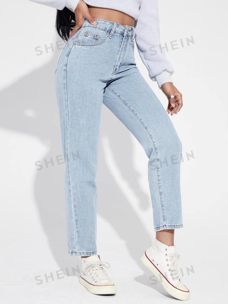 SHEIN Shein Womens Bottoms L / Blue / 40-42 SHEIN - High Waist Straight Leg Jeans