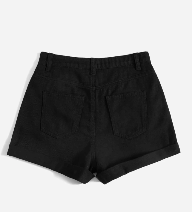 SHEIN Shein Womens Bottoms M / Black / 38 SHEIN - Loose Cuffed Denim Shorts