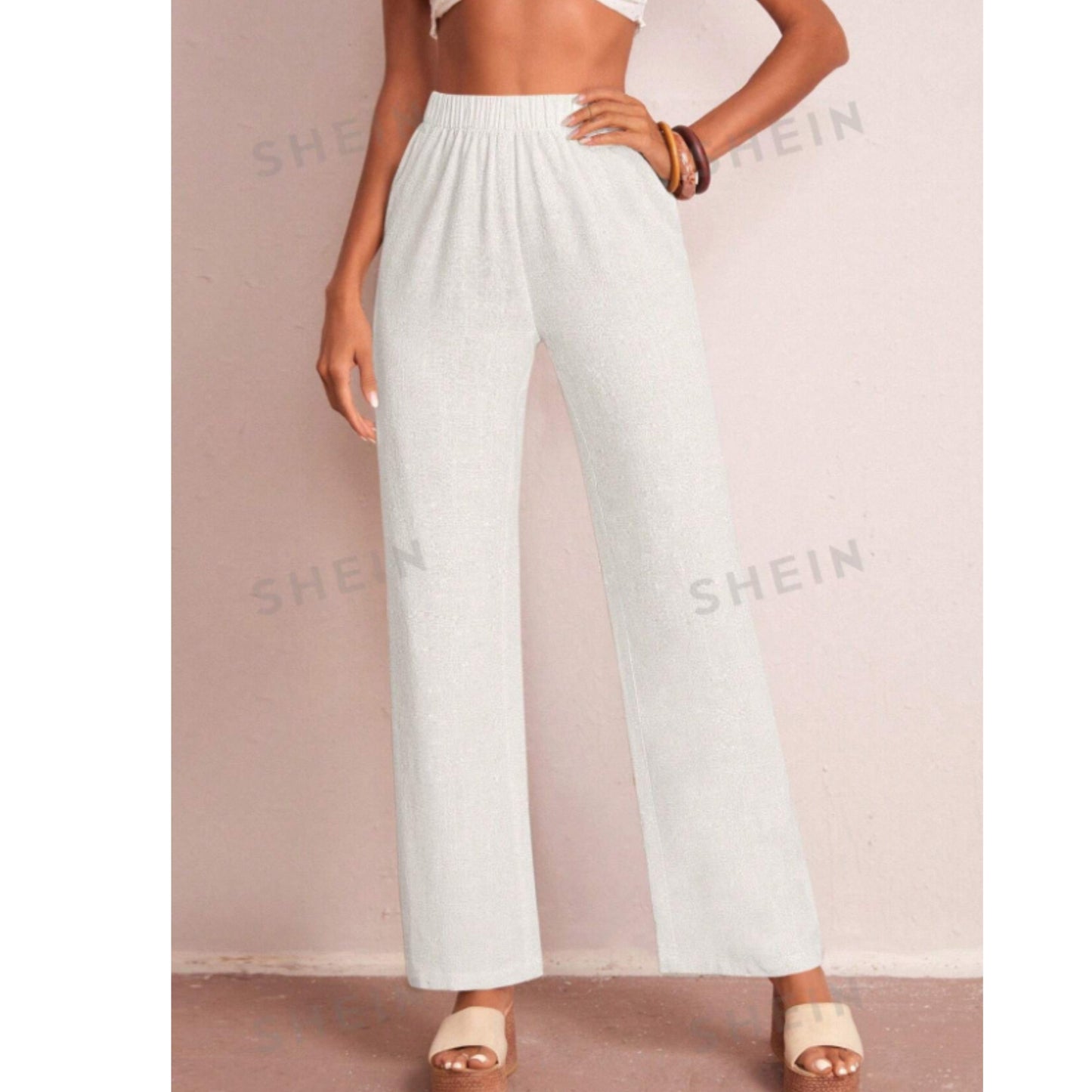 SHEIN Shein Womens Bottoms XL / Off-White / 44 SHEIN - LUNE Solid Elastic Waist Pants