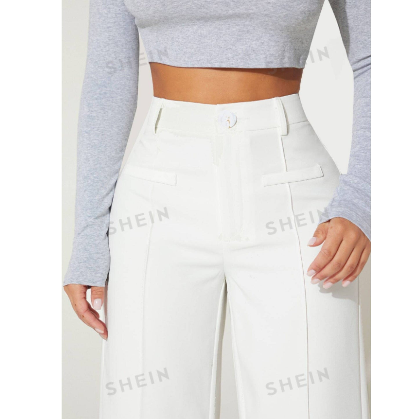 SHEIN Shein Womens Bottoms M / White / 29 SHEIN - PETITE High Waist Wide Leg Pants