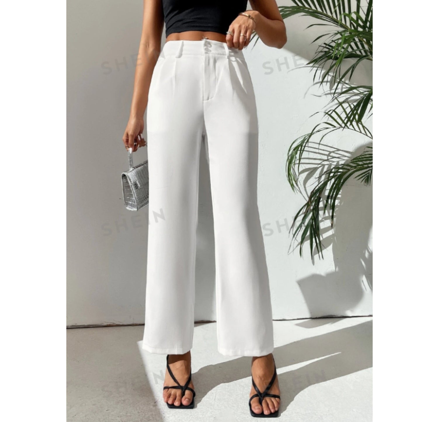 SHEIN Shein Womens Bottoms XXS / White / 24 SHEIN - PETITE Solid Button Front Pants