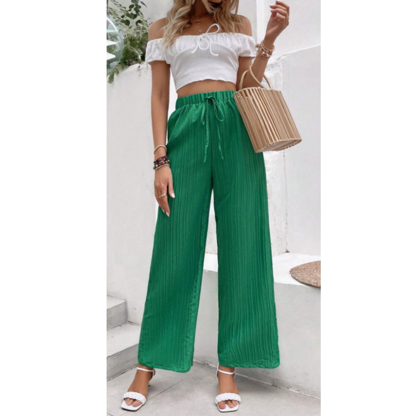 SHEIN Shein Womens Bottoms XXL / Green / 36 SHEIN - Pleated drawstring pants