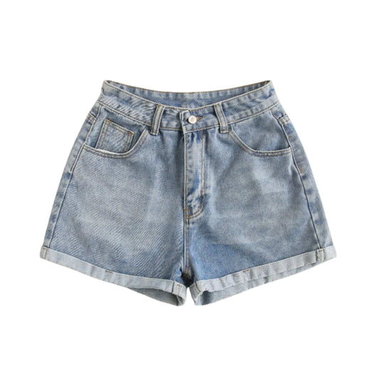 SHEIN Shein Womens Bottoms S / Blue / 36 SHEIN - Pleated Hem Denim Shorts