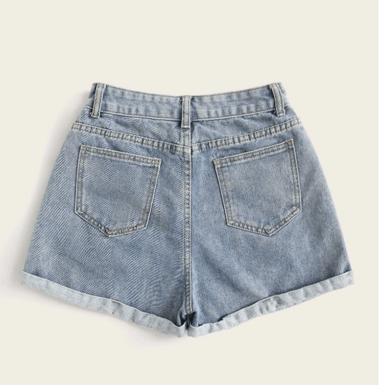 SHEIN Shein Womens Bottoms S / Blue / 36 SHEIN - Pleated Hem Denim Shorts