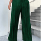 SHEIN Shein Womens Bottoms XXXL / Green SHEIN -  Pleated Waist Tie Ruffle Wide Leg Pants