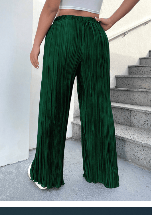 SHEIN Shein Womens Bottoms XXXL / Green SHEIN -  Pleated Waist Tie Ruffle Wide Leg Pants