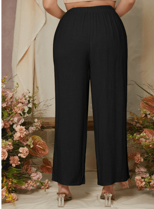 SHEIN Shein Womens Bottoms M / Black SHEIN -  Plus Knot Waist Wide Leg Pants