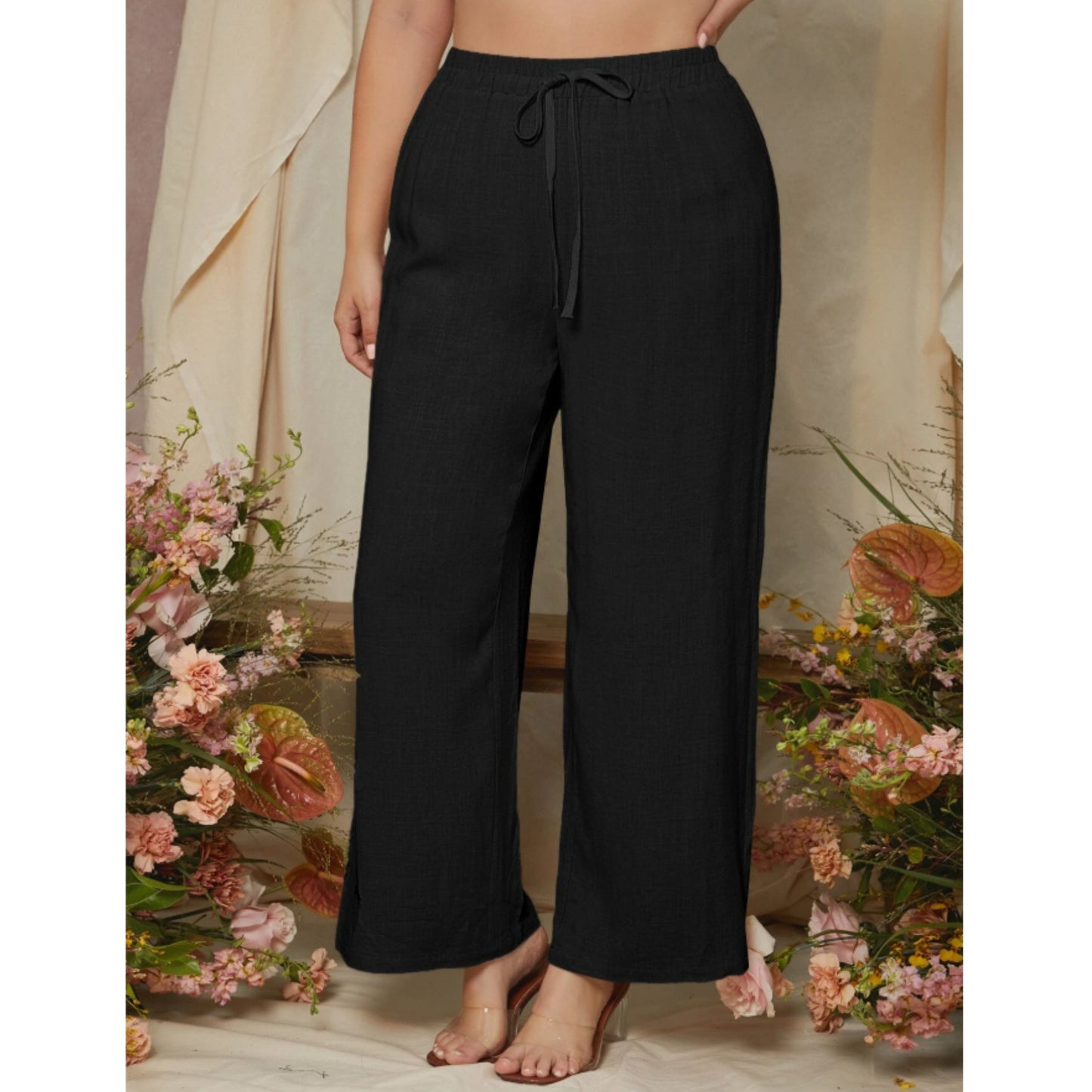 SHEIN Shein Womens Bottoms M / Black SHEIN -  Plus Knot Waist Wide Leg Pants