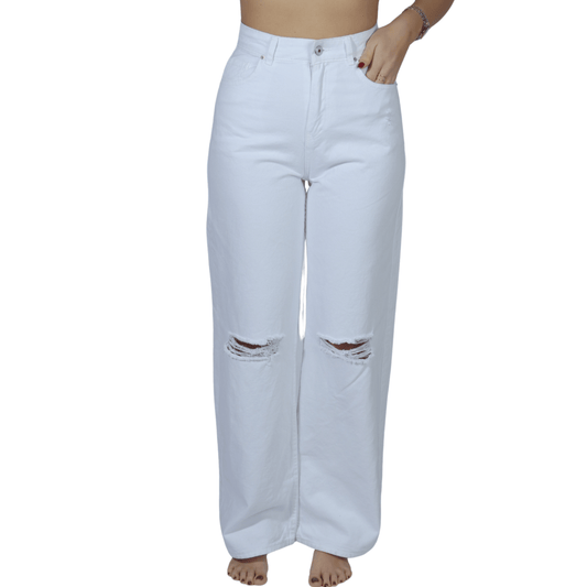 SHEIN Shein Womens Bottoms M / White / 36 SHEIN - Ripped knee solid denim pants