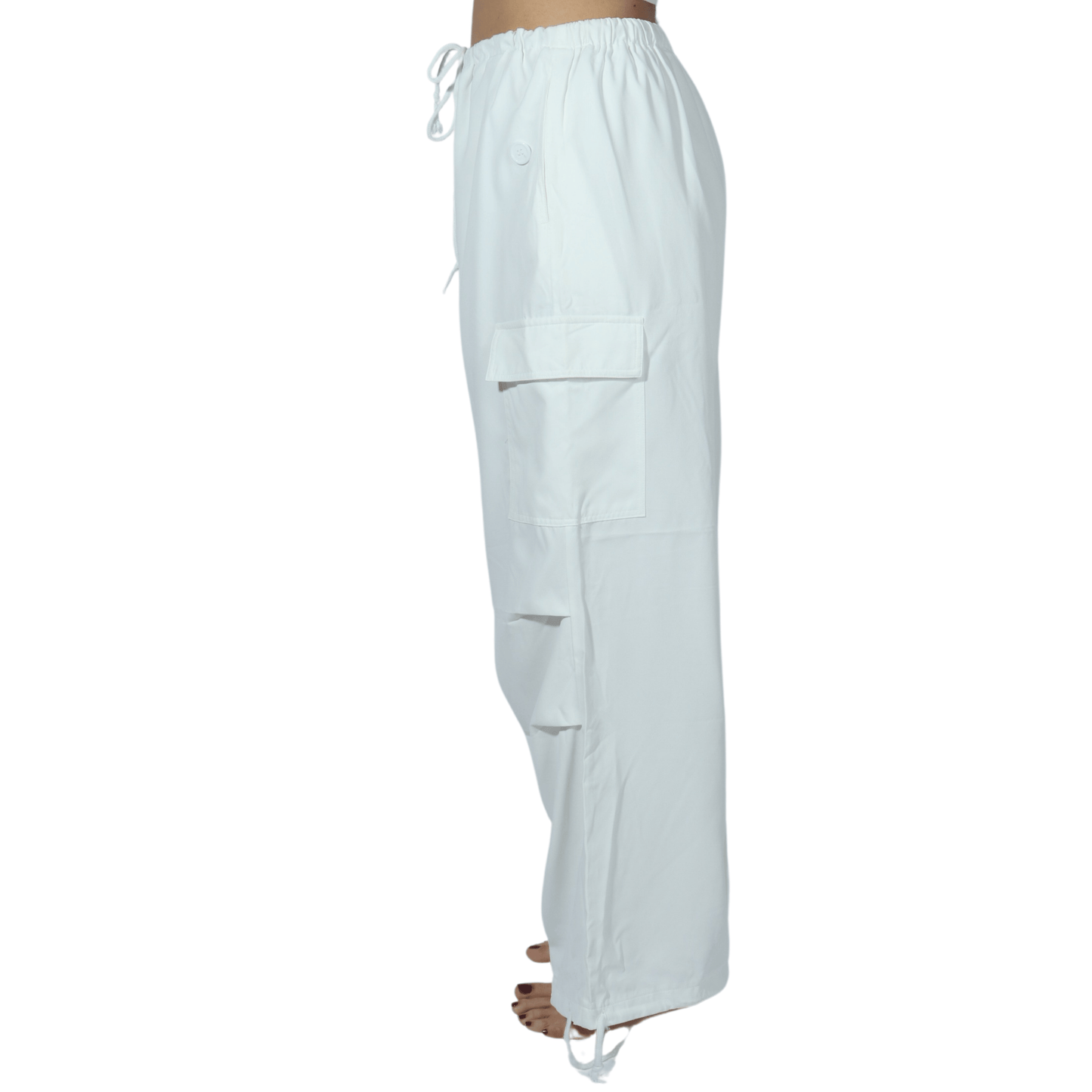 SHEIN Shein Womens Bottoms L / White / 40 SHEIN - Side Pocket Parachute Drawstring Waist Cargo Pant