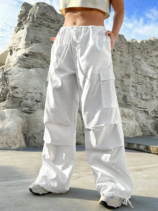 SHEIN Shein Womens Bottoms L / White / 40 SHEIN - Side Pocket Parachute Drawstring Waist Cargo Pant