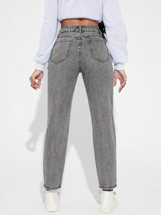 SHEIN Shein Womens Bottoms S / Grey / 26-27 SHEIN -  Solid Color Simple Casual Denim Jeans