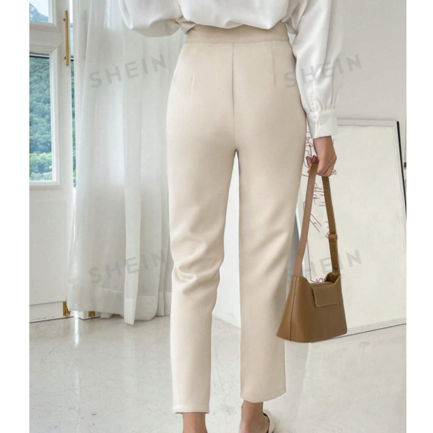 SHEIN Shein Womens Bottoms L / Beige / 30 SHEIN - Solid Tapered Leg Pants