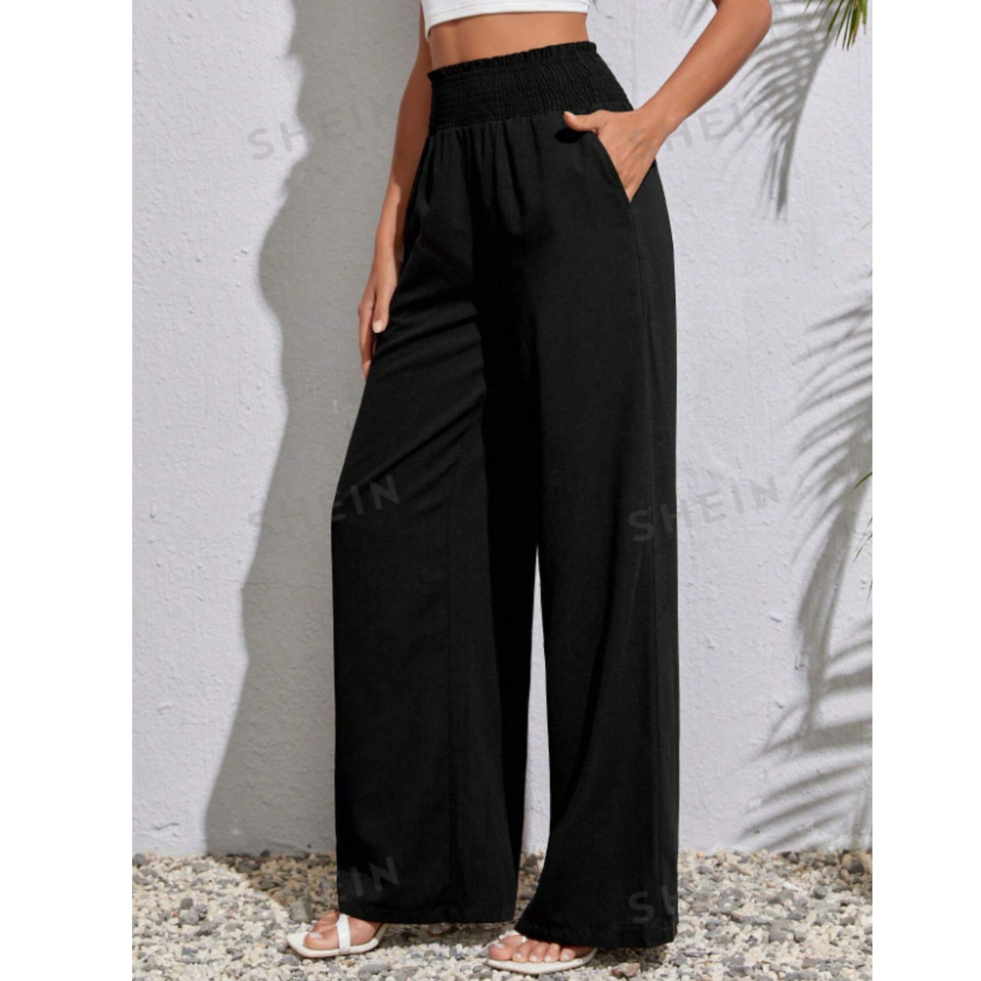 SHEIN Shein Womens Bottoms XL / Black / 32 SHEIN - Tall Solid Wide Leg Pants