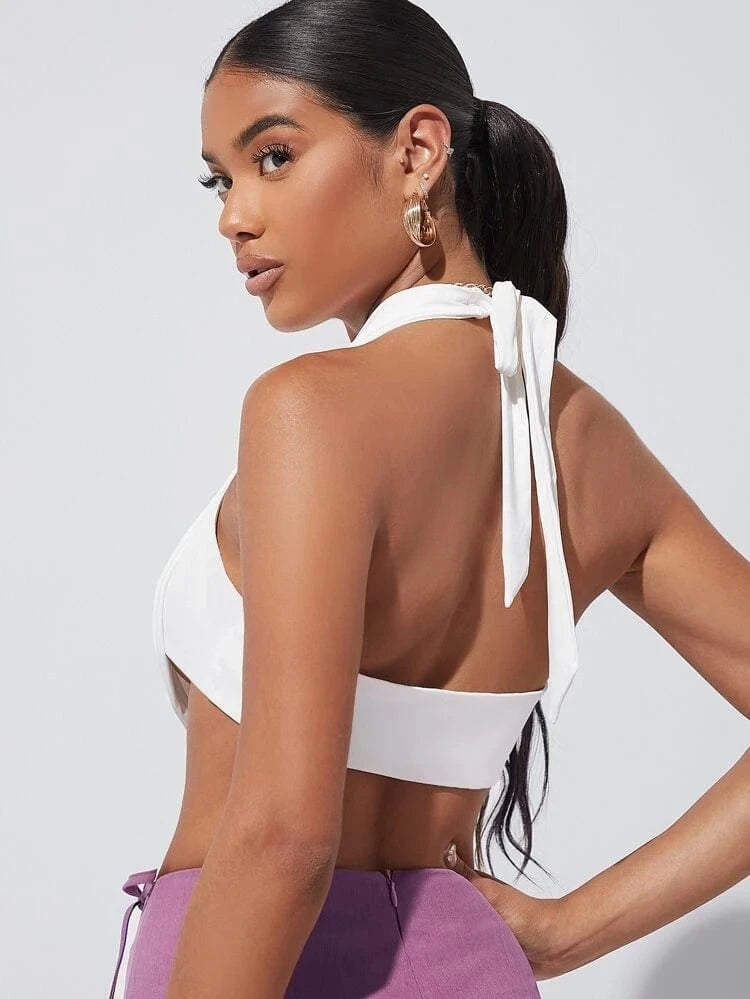 SHEIN Shein Womens Bottoms xs / White SHEIN - Tie Backless Halter Top