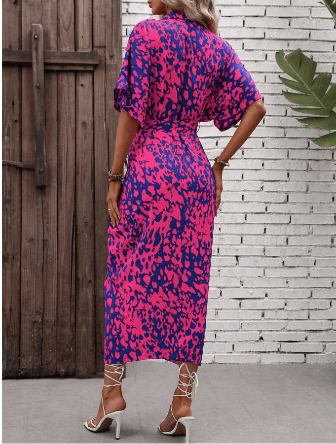 SHEIN Shein Womens Dress M / Multi-Color SHEIN -  Allover Print Batwing Sleeve Belted Shirt Dress