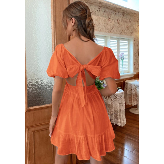 SHEIN Shein Womens Dress XS / Orange SHEIN - Aveloria Solid Tie Back Flounce Hem Dress