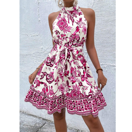 SHEIN Shein Womens Dress S / Multi-Color SHEIN - Belted flower pattern Short dress
