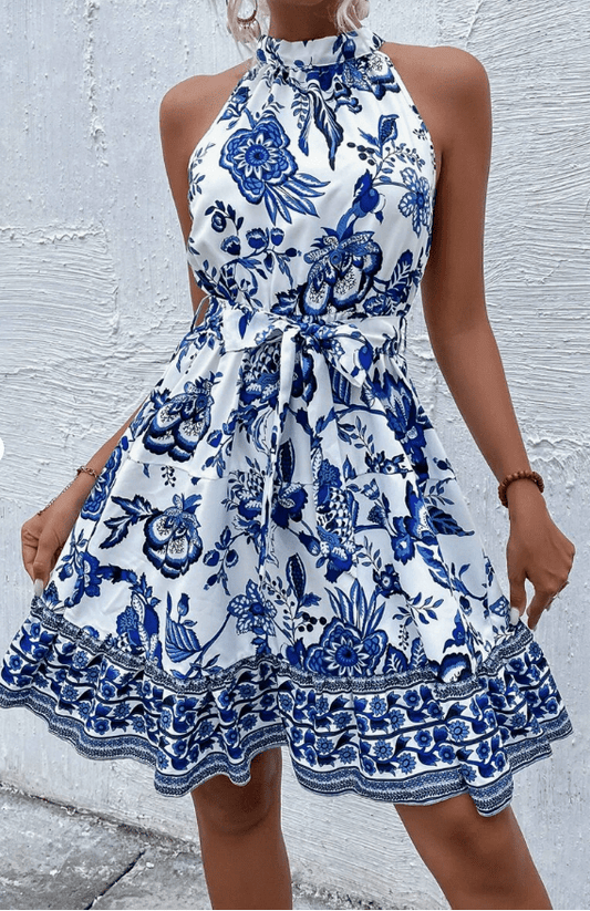 SHEIN Shein Womens Dress L / Multi-Color SHEIN - Belted Halter Dress Vacation Beach