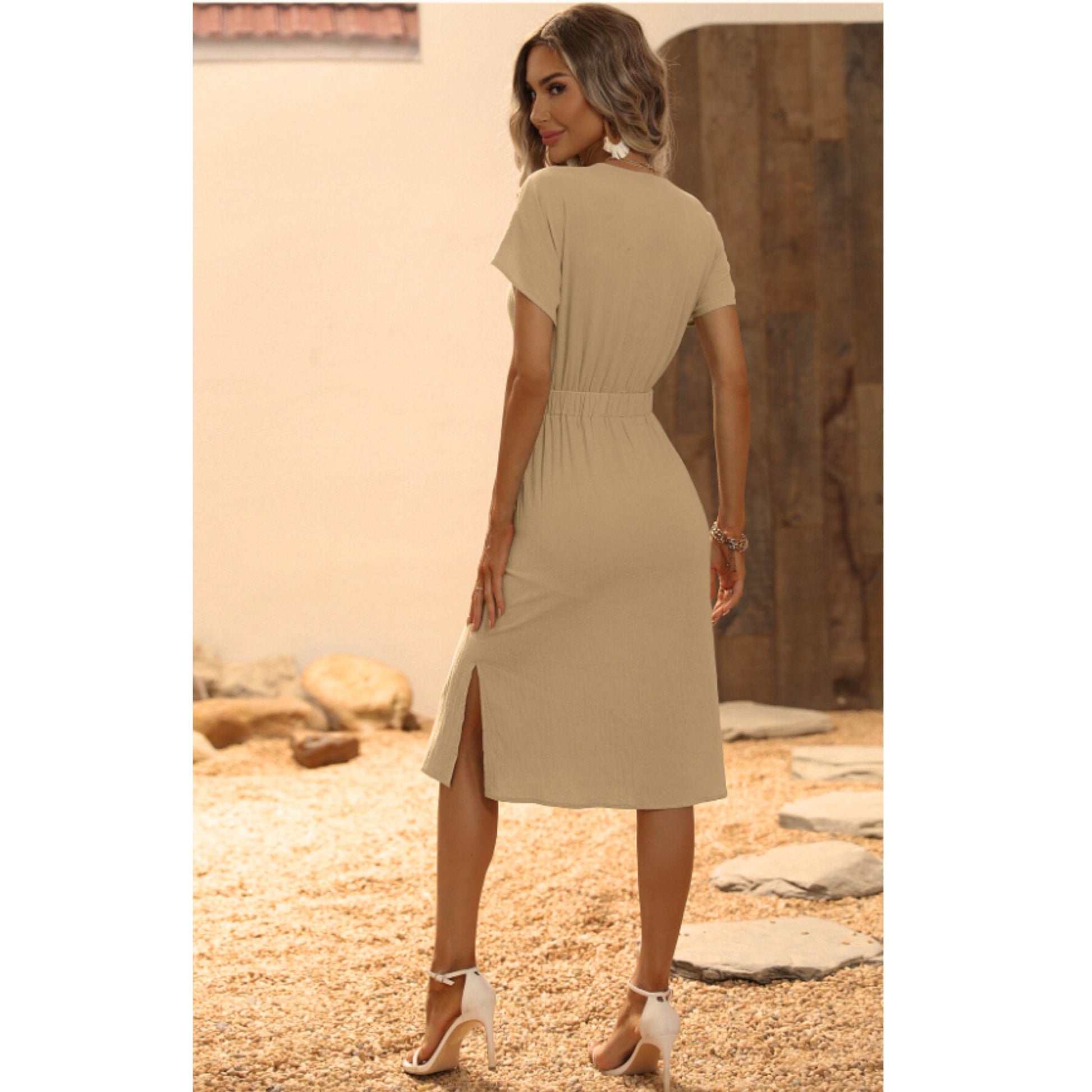 SHEIN Shein Womens Dress M / Beige SHEIN - Button allover midi dress