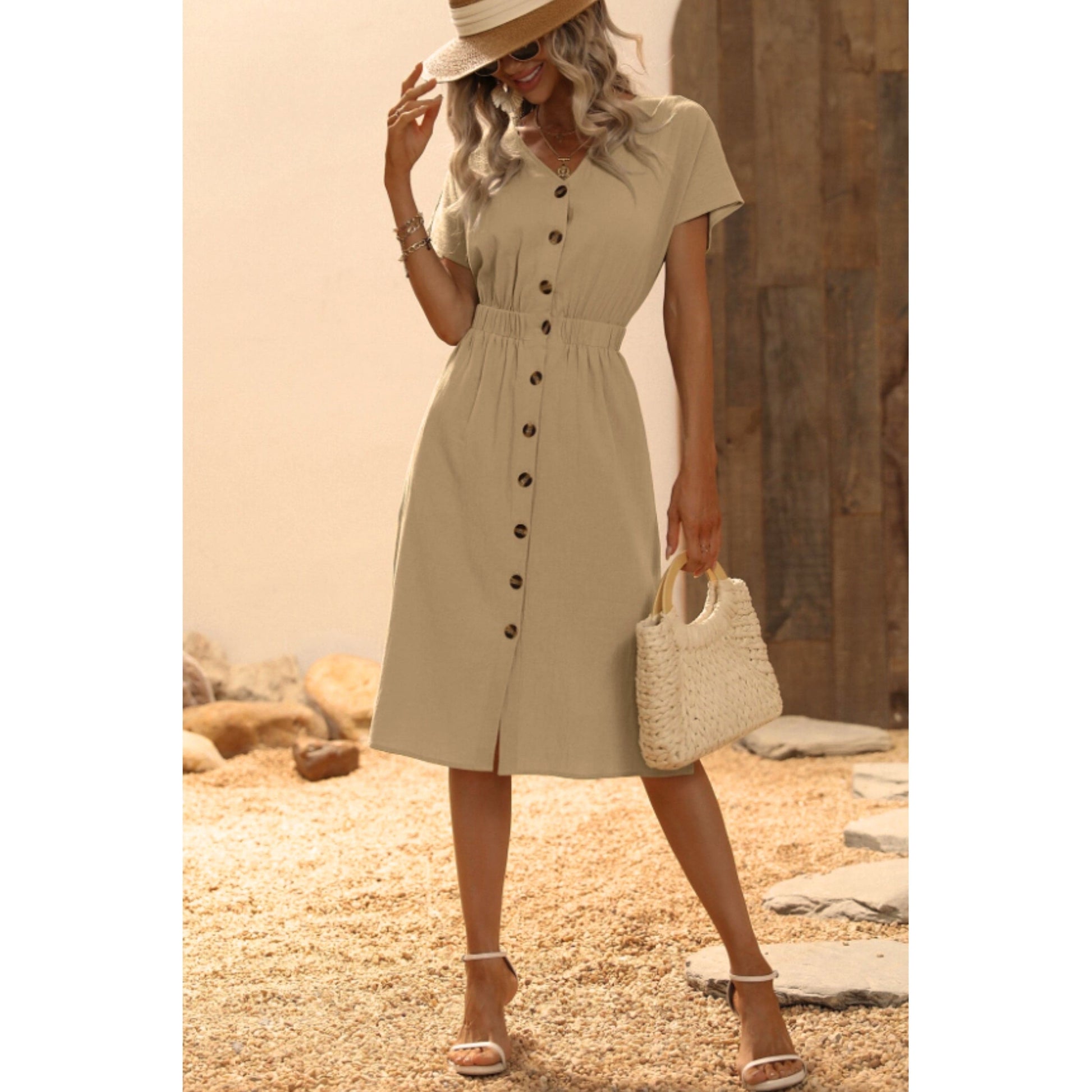 SHEIN Shein Womens Dress M / Beige SHEIN - Button allover midi dress