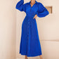 SHEIN Shein Womens Dress S / Blue SHEIN - Button Up Bishop Sleeve Belted Shirt Midi Dress