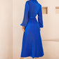 SHEIN Shein Womens Dress S / Blue SHEIN - Button Up Bishop Sleeve Belted Shirt Midi Dress